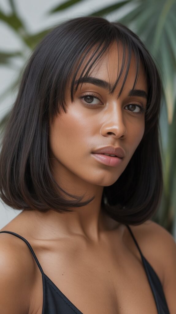 23. Long Bob with Thin Bangs