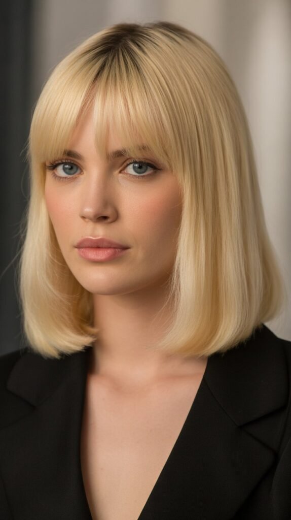 13. Sleek Long Bob with Arched Bangs