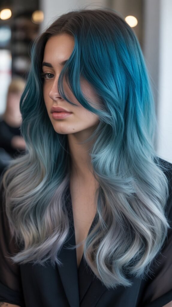 3. Deep Teal and Silver Mermaid Ombre