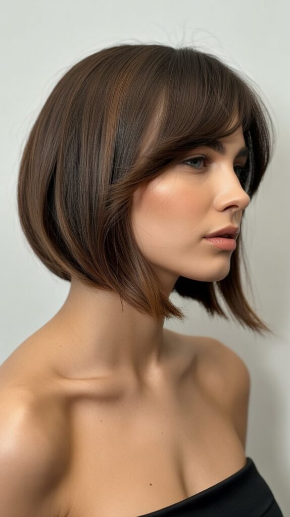 Angled Long Bob with Side-Swept Bangs