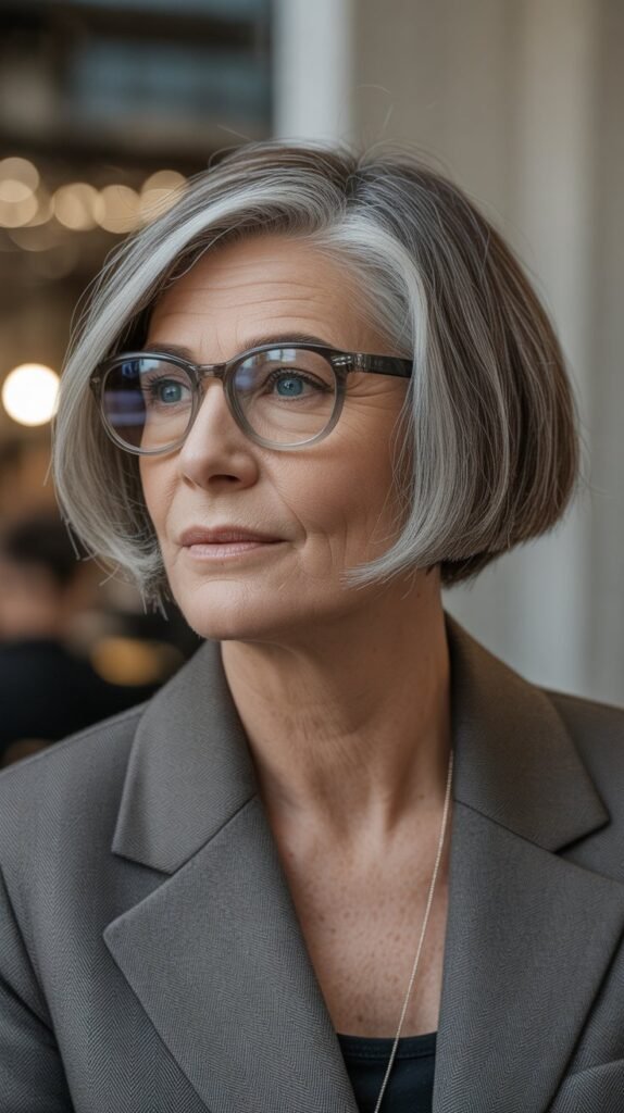 2. The Angled Bob with Side-Swept Bangs