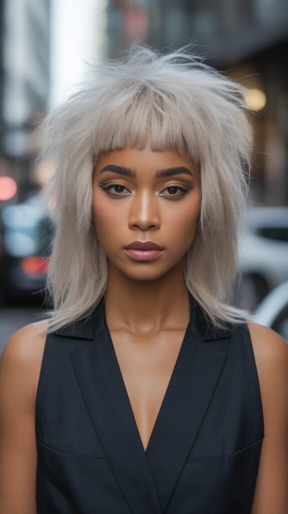 15. Textured Long Bob with Micro Bangs