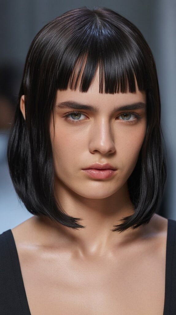7. Long Bob with Blunt Micro Bangs