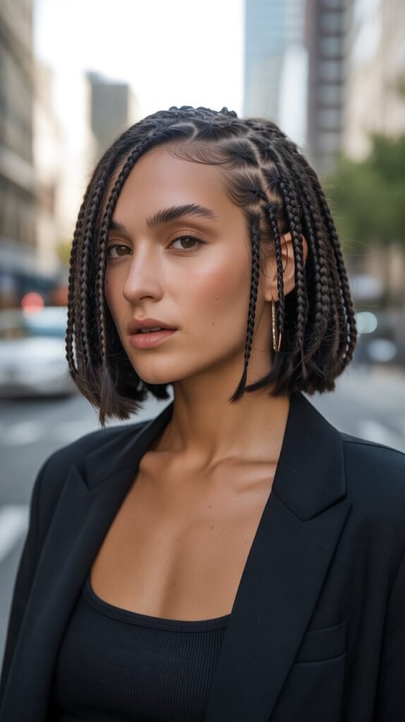 3. Bob-Length Side Part Knotless Braids