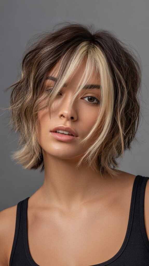  Shaggy Choppy Bob with Money Pieces