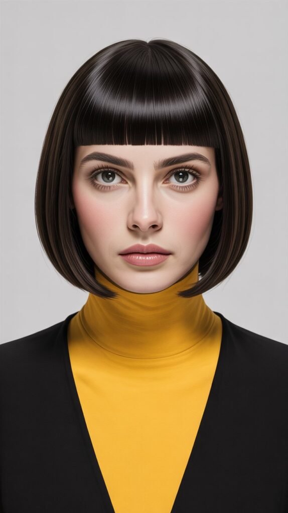 27. Sleek Long Bob with Angular Bangs