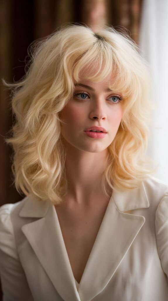 10. Tousled Long Bob with Bardot Bangs
