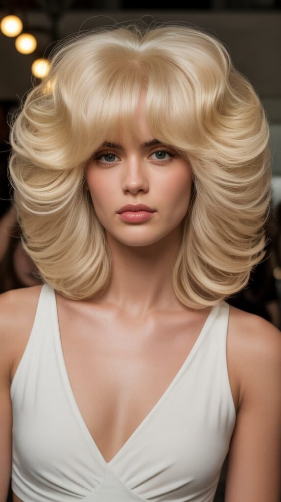 16. Voluminous Long Bob with Full Bangs