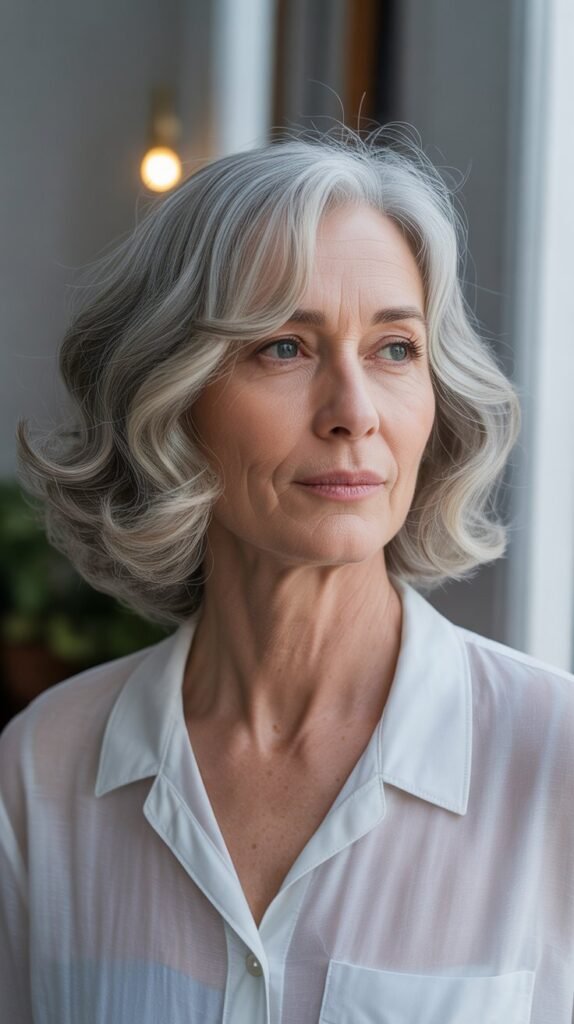 18. Soft Wavy Bob with Middle Part