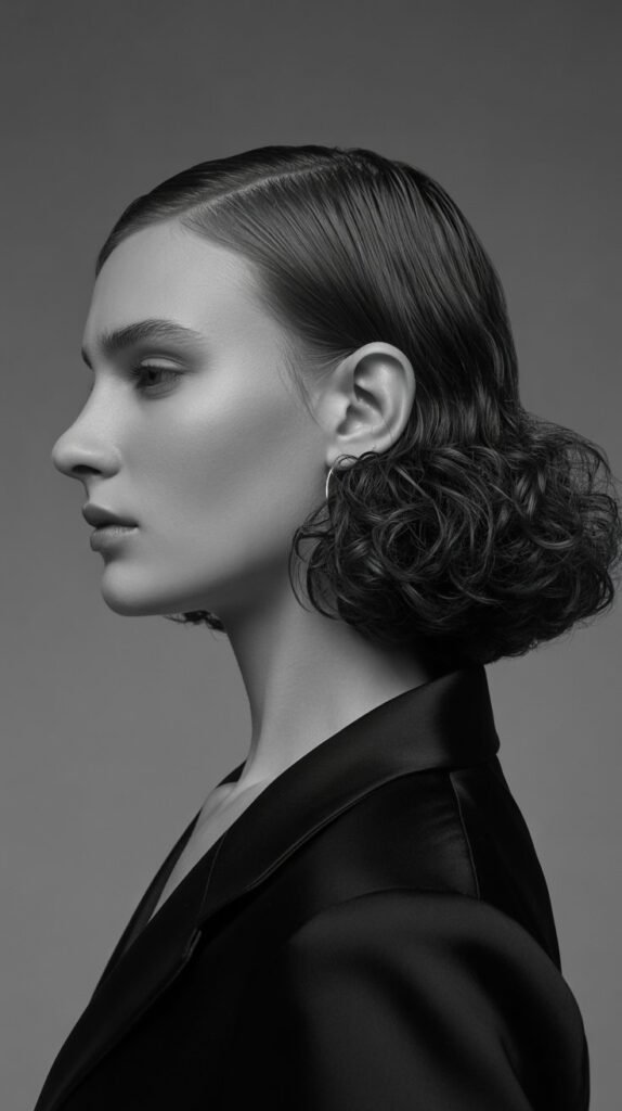13. Sleek Top with Defined Curls Below