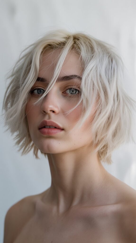 22. Choppy Bob with Platinum Blonde Color