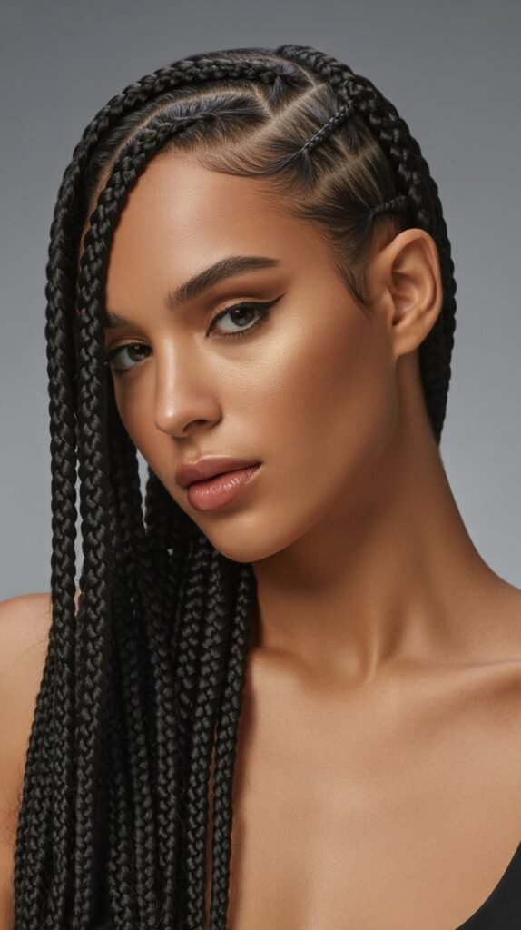4. Jumbo Side Part Knotless Braids