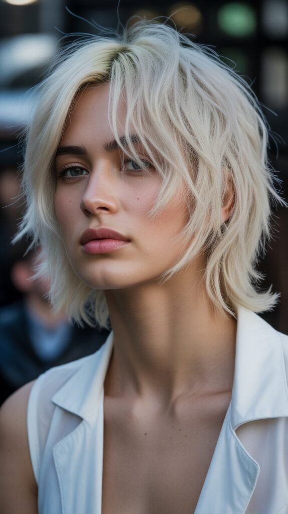 Shaggy Choppy Bob with Platinum Blonde Color
