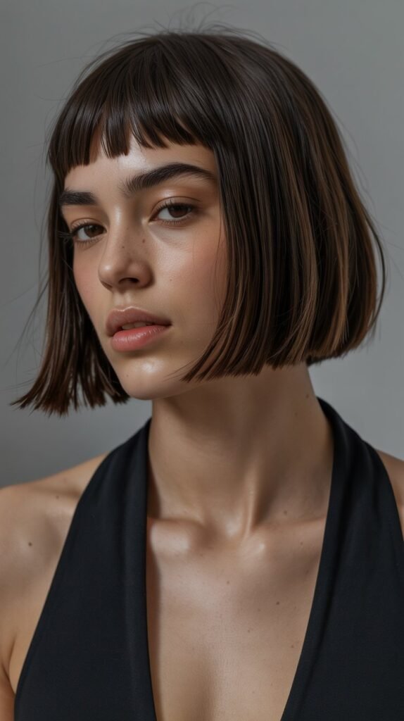 2. Blunt Choppy Bob with Baby Bangs