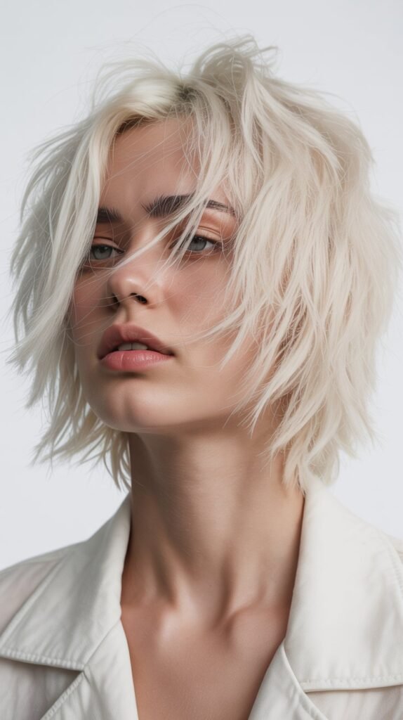 7. Platinum Blonde Choppy Lob