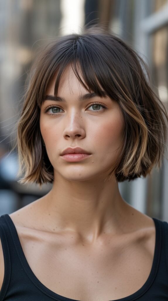 19. Choppy Bob with Angled Fringe
