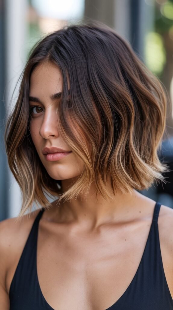 22. Brunette Choppy Bob with Subtle Ombre
