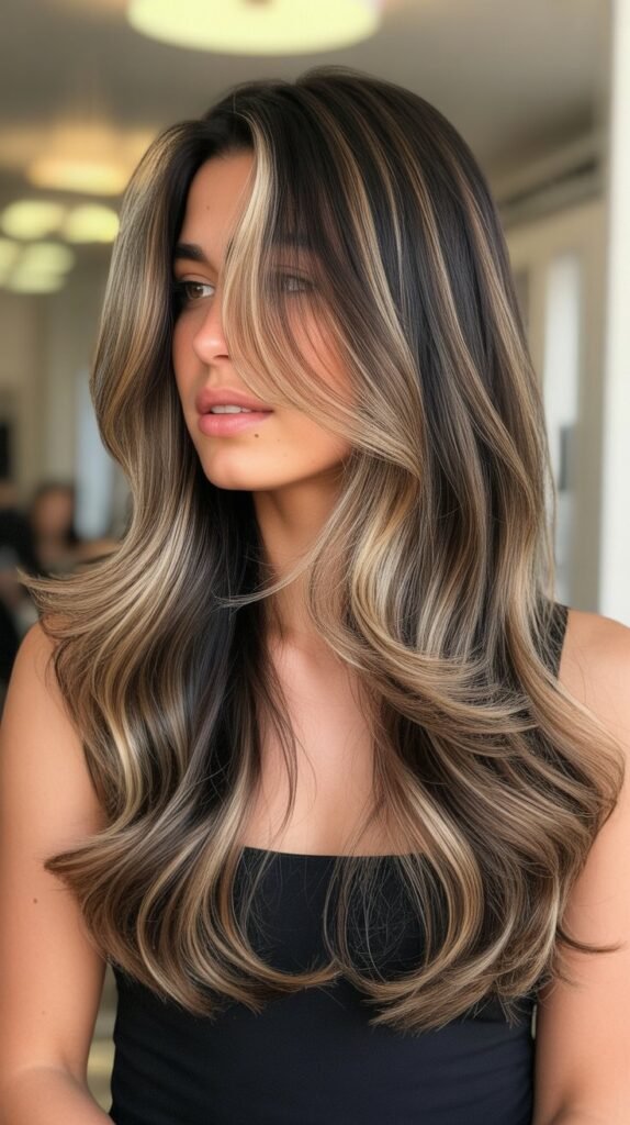 19. Long Layered Hair with Balayage