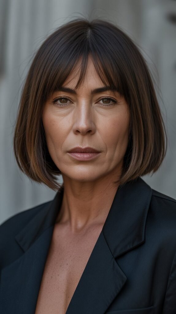 8. Straight Long Bob with Baby Bangs