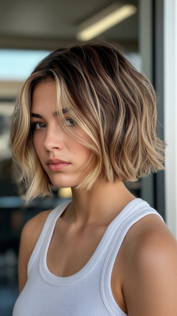 15. Bronde Choppy Bob Balayage