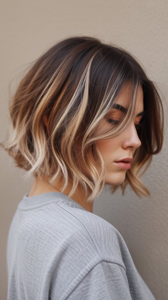 14. Choppy Bob with Peekaboo Balayage
