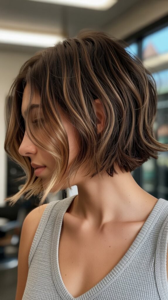 16. Choppy Bob with Reverse Balayage