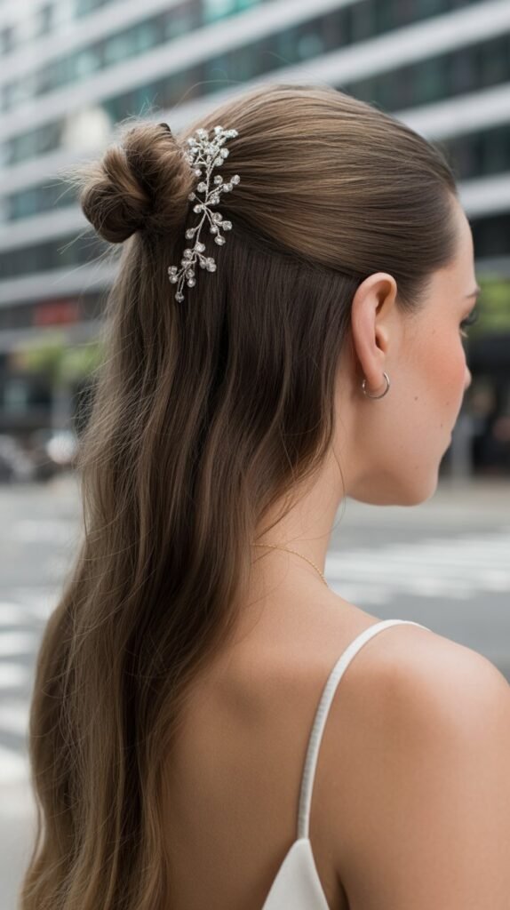 7. Half-Up Topknot Combination
