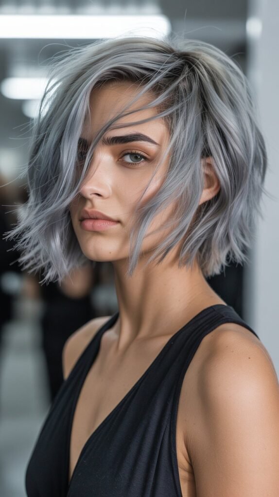 9. Silver Choppy Bob Balayage
