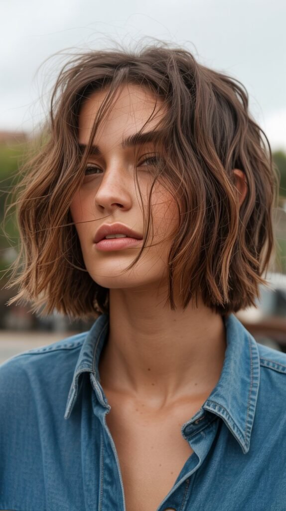 10. Shaggy Brunette Choppy Bob