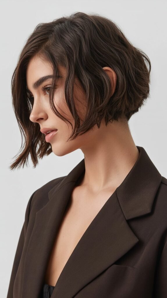 5. Short Brunette Choppy Bob