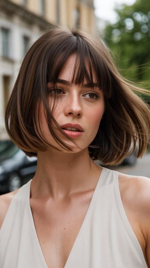 22. Choppy Bob with Long Bangs and Face-Framing Layers