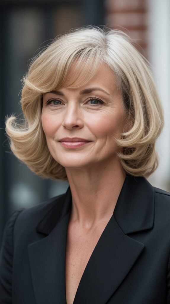 30. Long Bob with Flipped Ends and Side Bangs