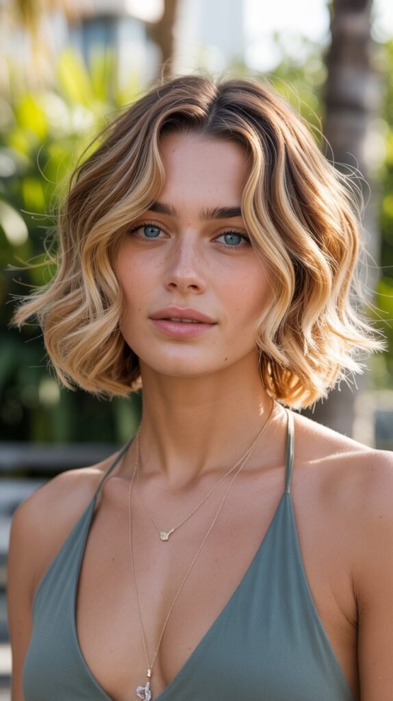 7. Honey Blonde Choppy Bob Balayage