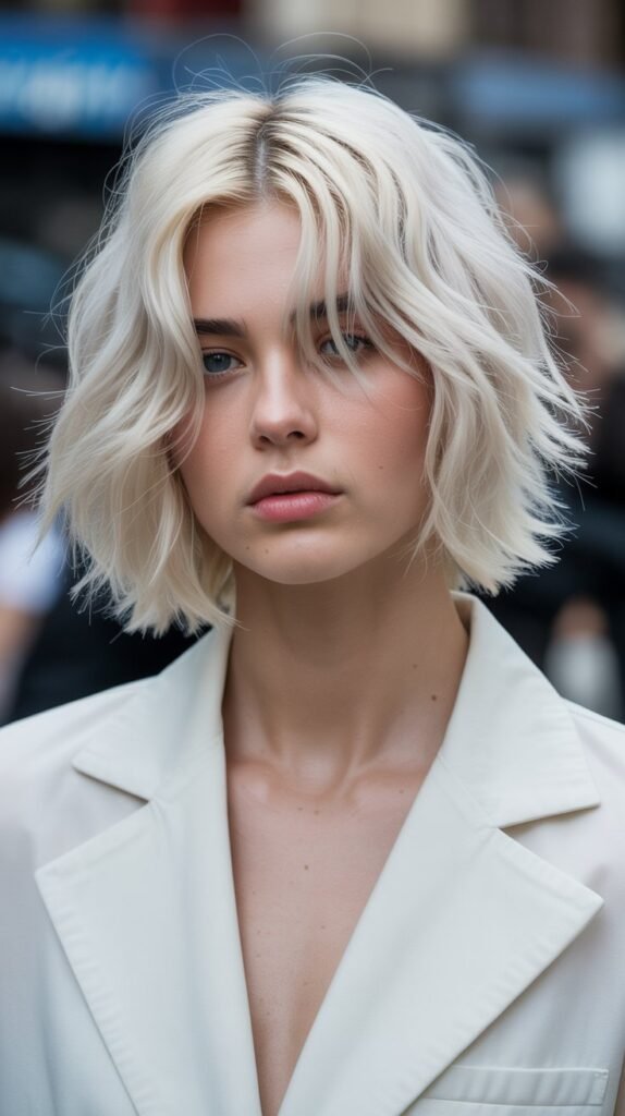 19. Ice Blonde Choppy Bob Balayage