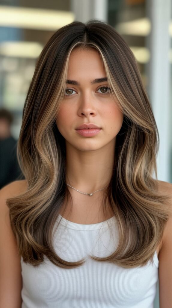 21. Chocolate Balayage with Hazelnut Highlights