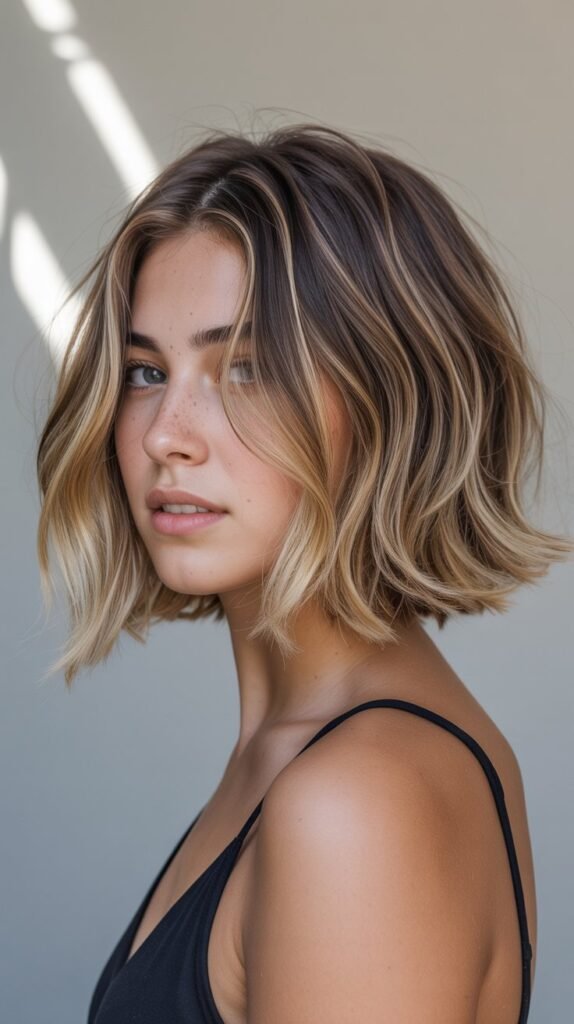 20. Choppy Bob with Lived-In Balayage