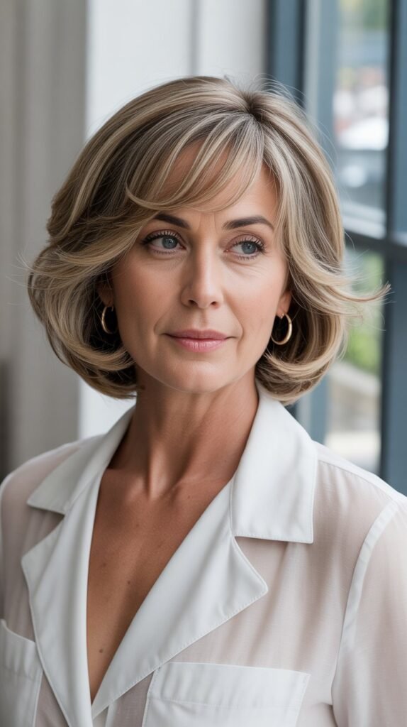 23. Long Bob with Soft Layers and Feathered Side Bangs