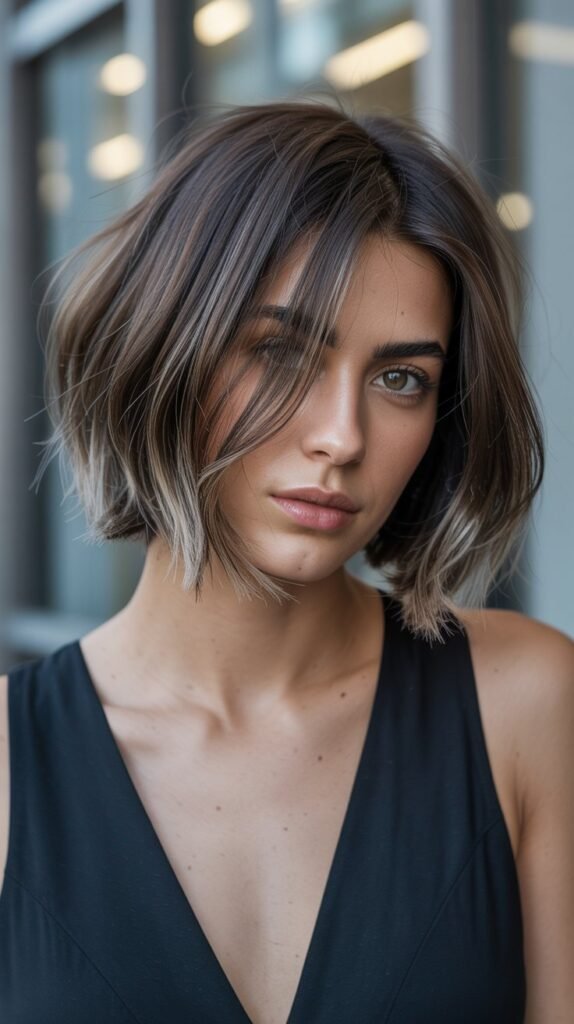 13. Mushroom Brown Choppy Bob Balayage