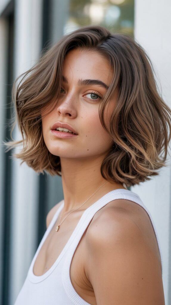 10. Tousled Choppy Bob with Long Side Bangs