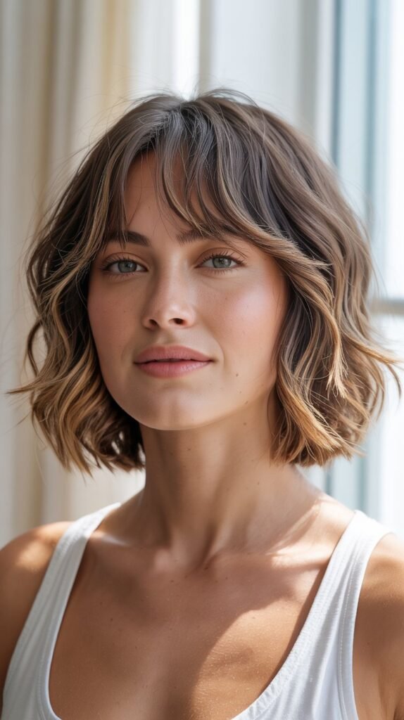 6. Curtain Bangs Choppy Lob