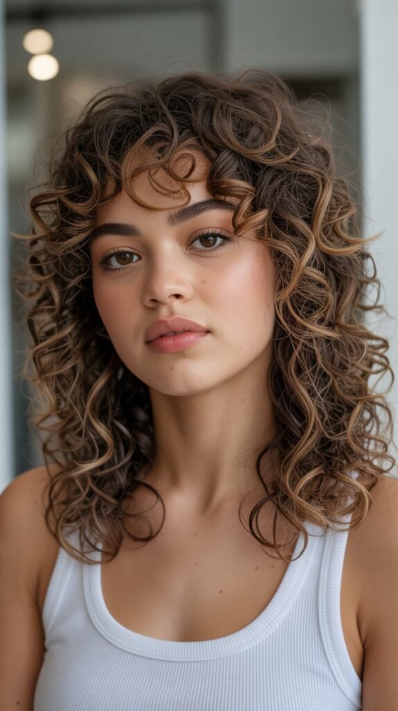 32. Chocolate Balayage for Curly Hair Textures