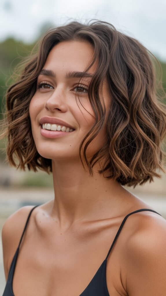 4. Wavy Brunette Choppy Bob