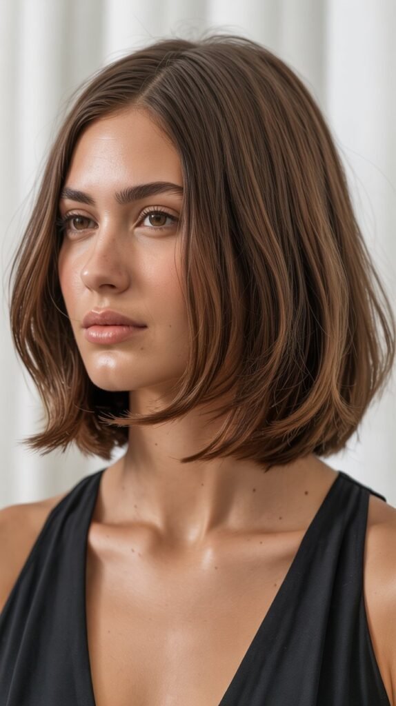 6. Long Brunette Choppy Bob (Lob)