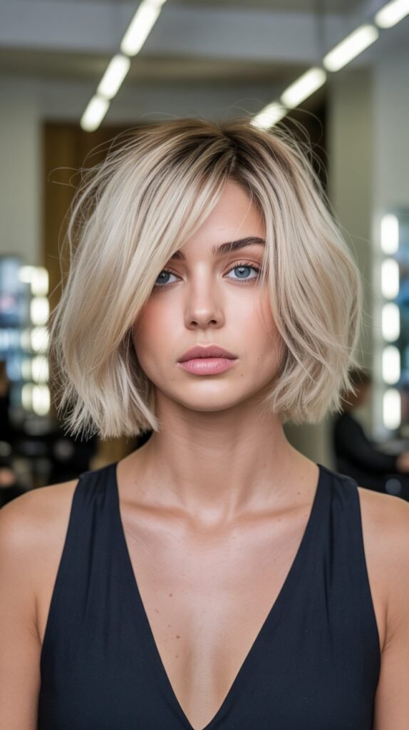 1. Classic Textured Choppy Bob with Side-Swept Bangs