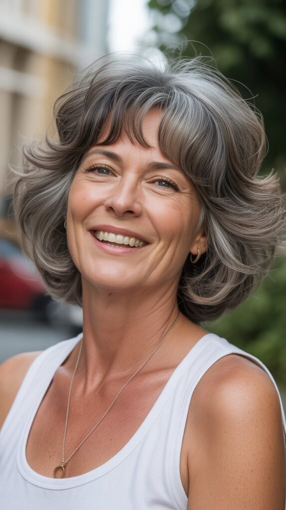 7. Volume-Boosted Long Bob with Feathered Bangs