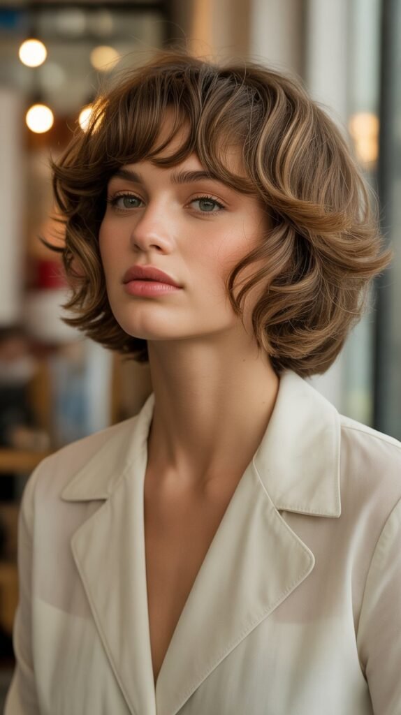 5. Shaggy Choppy Bob with Long Feathered Bangs