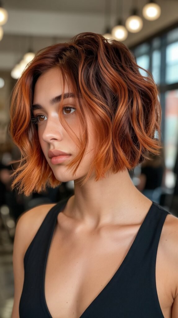 21. Copper Choppy Bob Balayage