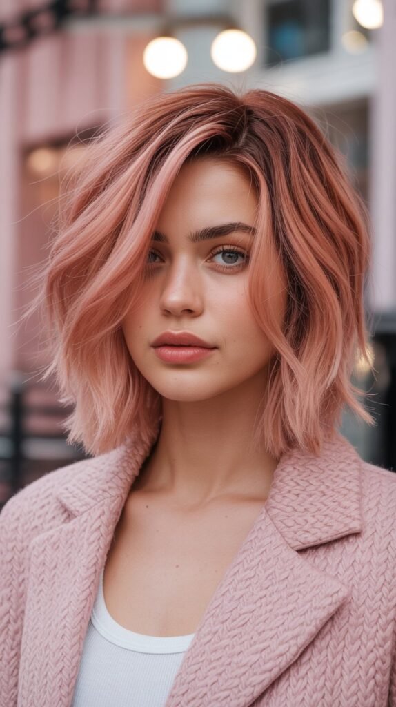 11. Rose Gold Choppy Bob Balayage