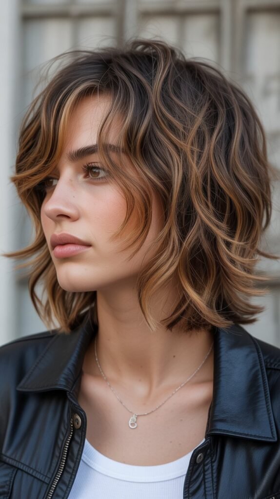 10. Caramel Highlights on Shoulder-Length Shag