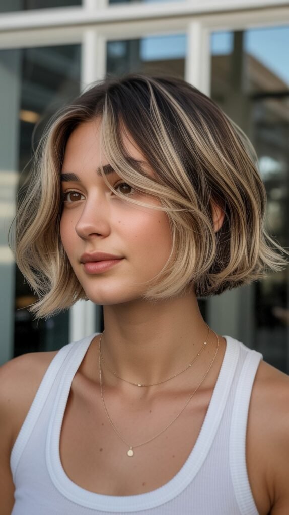 10. Choppy Bob with Babylights Balayage